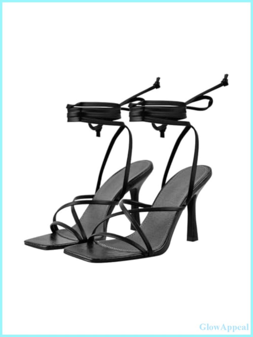 LISHAN Stiletto High Heels Strappy Lace Up Sandals Square Toe Ankle Strap